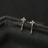 0.2ct Round Cut Moissanite Tiny Minimalist Drop Earrings 14k Yellow Gold Plated