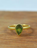 1ct Engagement Ring Pear Cut Green Peridot Solitaire 14k Yellow Gold Finish