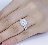 2.2ct Round Cut Moissanite Half Eternity Halo Bridal Set 14k White Gold Plated