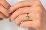 0.5ct Engagement Ring Oval Cut Emerald Minimalist Trilogy 14k Yellow Gold Finish