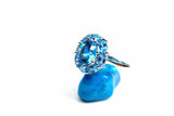 2.2ct Engagement Ring Round Cut Blue Topaz Halo Minimalist 14k White Gold Finish