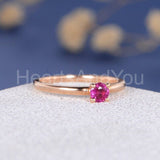 0.3ct Round Cut Simulated Ruby Solitaire Minimalist Ring 14k Rose Gold Plated