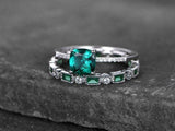 2.2ct Engagement Ring Cushion Cut Green Emerald Bridal Set 14k White Gold Finish