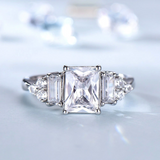 2.3ct Radiant Cut Diamond Trilogy Round Accents Ring 14k White Gold Finish