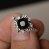 2.2ct Engagement Ring Cushion Cut Black Diamond Art Deco 14k White Gold Finish