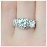 3ct Cushion Cut VVS1 Diamond Three Stone Engagement Ring 14K White Gold Finish