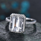 2.5Ct Emerald Cut Diamond Halo Solitaire Engagement Ring 14K White Gold Finish