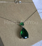 1ct Pear Simulated Green Emerald Two Stone Pendant 14k WhiteGold Plated NO CHAIN