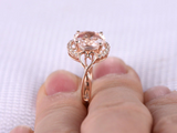 4.5ct Oval Cut Peach Morganite Engagement Ring Filigree Floral 14k RoseGold Over