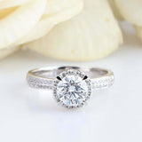 2.5ct Round Cut Diamond Engagement Ring Dual Row Accents Halo 14k WhiteGold Over