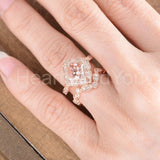 2ct Cushion Cut Simulated Morganite Floral Halo Bridal Set 14k Rose Gold Plated