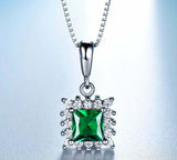 2.2ct Green Emerald Pendant Princess Cut Floral Halo 14k WhiteGold Over NO CHAIN
