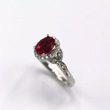 2.2ct Oval Cut Pink Ruby Engagement Ring Diamond Floral Halo 14k White Gold Over