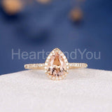 1.2ct Pear Cut Simulated Morganite Halo Engagement Ring 14k Rose Gold Plated