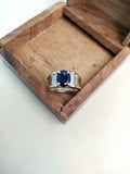 2ct Engagement Ring Oval Cut Blue Sapphire Solitaire Wide 14k White Gold Finish
