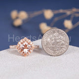 2ct Cushion Cut Simulated Peach Morganite Floral Halo Ring 14k Rose Gold Plated