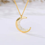 1ct Round Cut Moissanite Half Moon Cluster Pendant Chain 14k Yellow Gold Plated