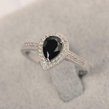 2ct Pear Cut Black Diamond Engagement Ring Round Accent Halo 14k White Gold Over