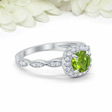 2ct Round Peridot Engagement Ring Diamond Accent Halo Women 14k White Gold Over