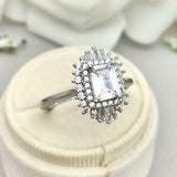 2ct Engagement Ring Emerald Cut Diamond Ballerina Sunburst 14k White Gold Finish