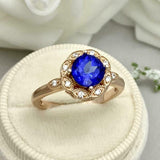 2.2ct Engagement Ring Round Cut Blue Sapphire Milgrain Halo 14k Rose Gold Finish