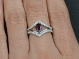 2.3ct Engagement Ring Pear Cut Pink Ruby Curved Bridal Set 14k White Gold Finish