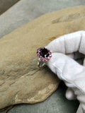 2ct Engagement Ring Oval Cut Red Garnet Cluster Halo 14k White Gold Finish