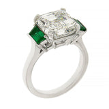 3Ct Asscher Cut Diamond & Emerald Trilogy Engagement Ring 14K White Gold Finish
