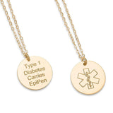 Custom Adjustable Medical Alert ID Pendant with Chain 14k Yellow Gold Plated