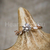 0.15ct Round Cut Moissanite Leaf Accents Engagement Ring 14k Yellow Gold Plated