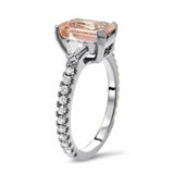 3.5ct Emerald Cut Morganite Engagement Ring 14K White Gold Over Trillion Accents