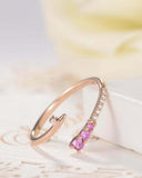 1ct Round Cut Pink Sapphire Open Bypass Design Engagement Ring 14k RoseGold Over