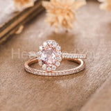2ct Oval Cut Simulated Morganite Halo Wedding Bridal Set 14k Rose Gold Plated