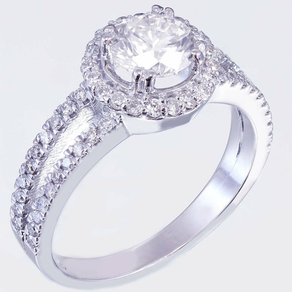Halo Split Shank Engagement Ring 2.3ct Round Cut Diamond 14k White Gold Finish