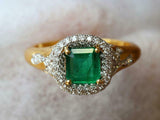 3ct Engagement Ring Green Emerald Cut Cocktail Halo 14k Yellow Gold Finish