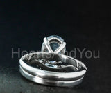 2.3ct Oval Simulated Aquamarine Hidden Halo Pave Bridal Set 14k WhiteGold Plated