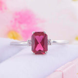 2ct Emerald Cut Pink Ruby Engagement Ring Diamond Trilogy 14k White Gold Finish