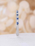 1ct Round Cut Blue Sapphire Wedding Band Ring Half Eternity 14k White Gold Over