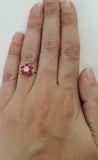 2.3ct Engagement Ring Round Pink Ruby Halo Diamond Floral 14k Yellow Gold Finish
