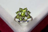 2.25ct Engagement Ring Round Cut Green Peridot Floral Halo 14k White Gold Finish