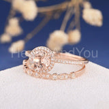 2ct Round Simulated Morganite Half Eternity Halo Bridal Set 14k Rose Gold Plated