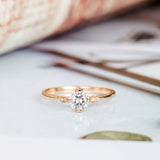 0.6ct Round Cut Diamond Minimalist Dainty Engagement Ring 14k Rose Gold Finish