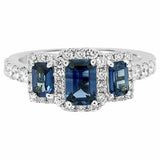 2ct Emerald Cut Blue Sapphire Engagement Ring Diamond Halo 14k White Gold Finish