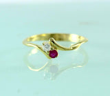 1ct Engagement Ring Round Cut Pink Ruby Two Stone Bypass 14k Yellow Gold Finish