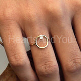 0.1ct Round Cut Moissanite Open Circle Solitaire Ring 14k Yellow Gold Plated