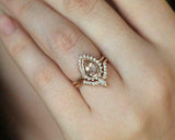 2.5ct Pear Peach Morganite Engagement Ring 14k RoseGold Over Curved Bridal Set