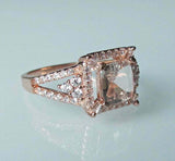 2.4ct Cushion Cut Morganite Engagement Ring Halo Split Shank 14k White Gold Over
