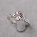 2.1ct Round Cut Peach Morganite Solitaire with Accent Ring 14k White Gold Finish