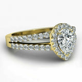 3ct Pear Cut Diamond Split Shank Band Engagement Ring 14k Yellow Gold Finish