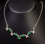 2ct Green Emerald Pendant with Chain Oval Cut Butterfly 14k White Gold Finish